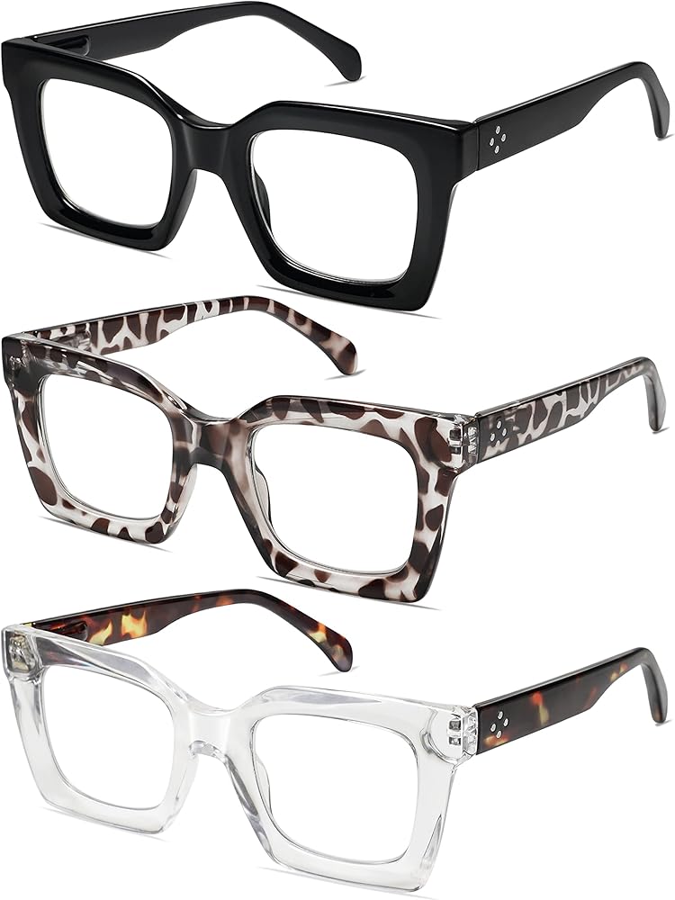 AMOMOMA3 pk reading glasses Stylish Black and Tortoise Shell Women's Glasses 1.0 X