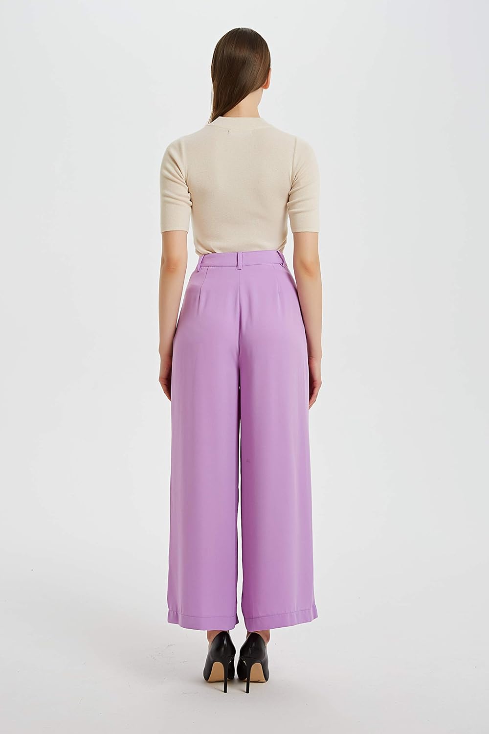 Tronjori Wide-Leg Women's Pants Lilac Tronjori Women High Waist Casual