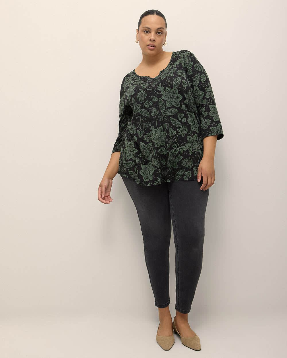 Sz 3x Floral Green and Black Women's Top Penningtons