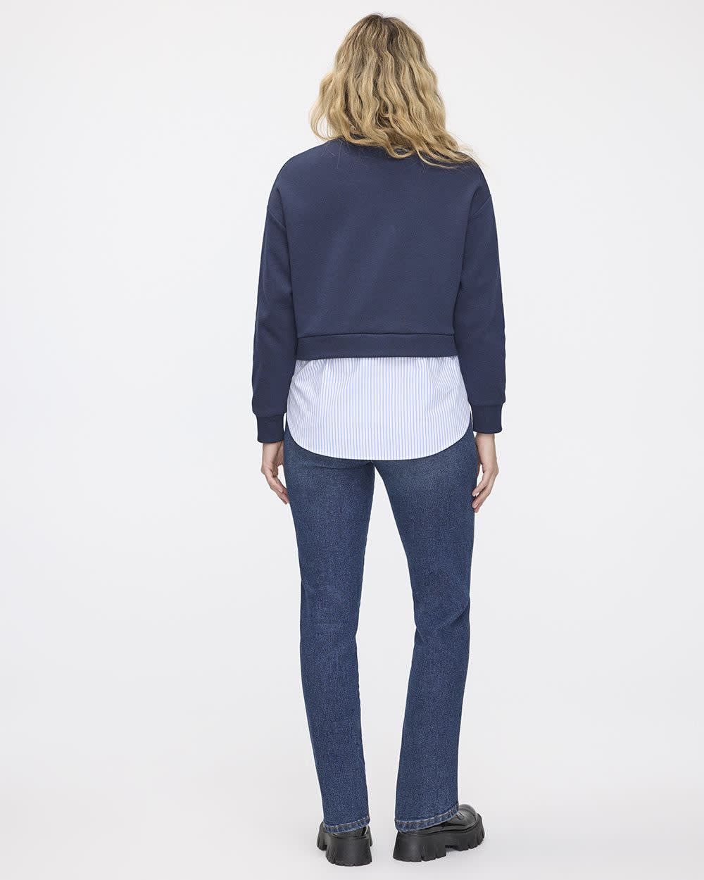 Size Large Reitman’s women’s Long-Sleeve Crew-Neck Sweatshirt with Fooler Insert navy