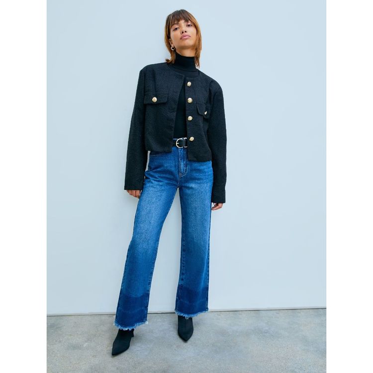 Cider Tweed Button Crew Neck Jacke Black Women's Jacket with Gold Buttons