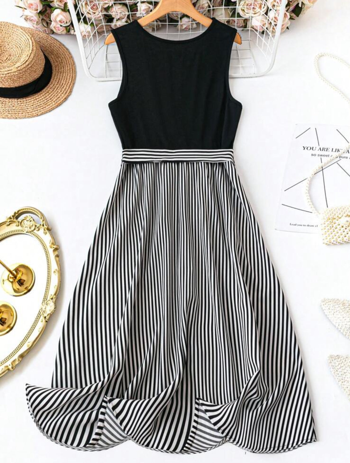Size 1XL SHEIN curve Lune women’s sleeveless Black and White Striped Dress
