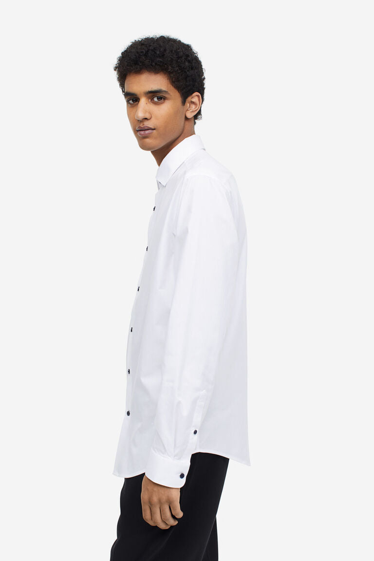 Sz M H&M men SLIM FIT PREMIUM COTTON SHIRT WARNA - WHITE