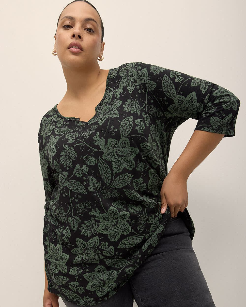 Sz 3x Floral Green and Black Women's Top Penningtons