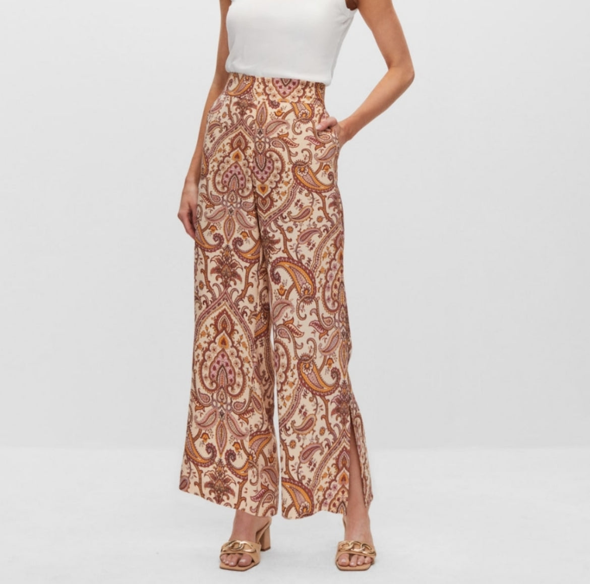 Melanie Lyne Paisley Print Wide-Leg Pants