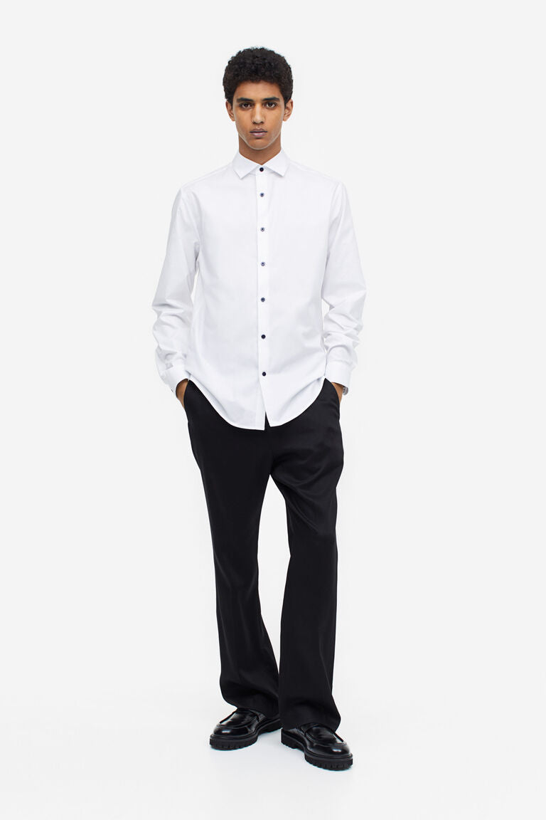 Sz M H&M men SLIM FIT PREMIUM COTTON SHIRT WARNA - WHITE