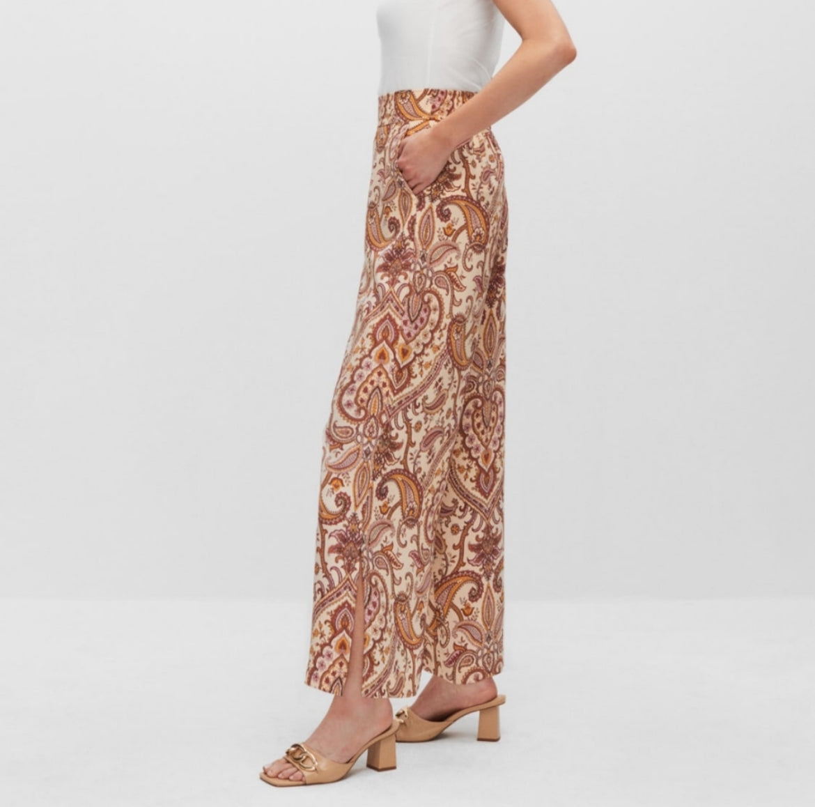Melanie Lyne Paisley Print Wide-Leg Pants