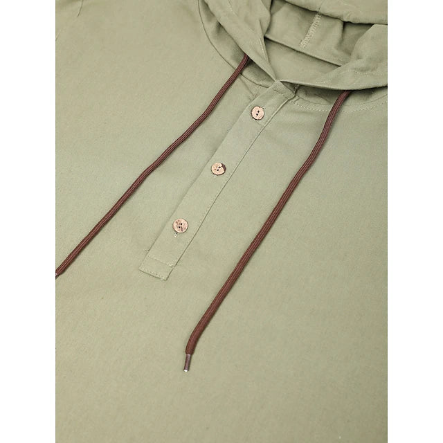 Sz XL Ouku Men's Shirt Linen Shirt Calico Shirt Hooded Shirt Plain Casual green