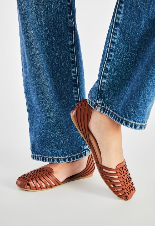 JustFab Lucita Woven Flat women cognac brown