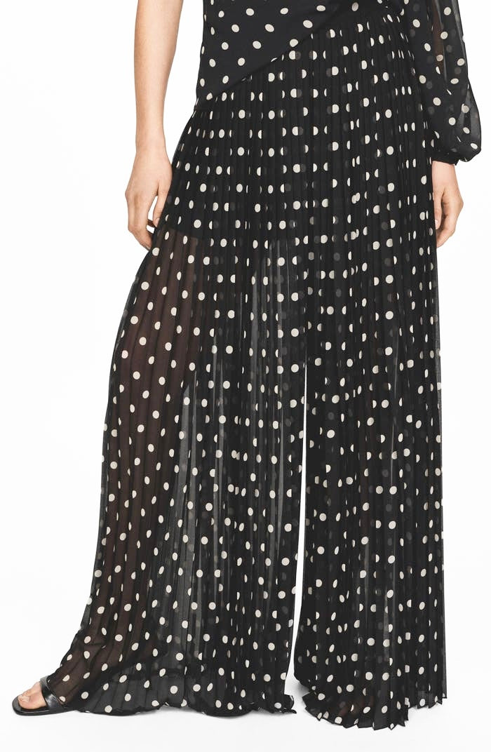 Mango women Adela Polka Dot Pleated Chiffon Palazzo Pant