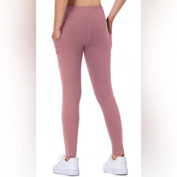 High Waist Yoga Pants with Pockets, Tummy Control, mauve