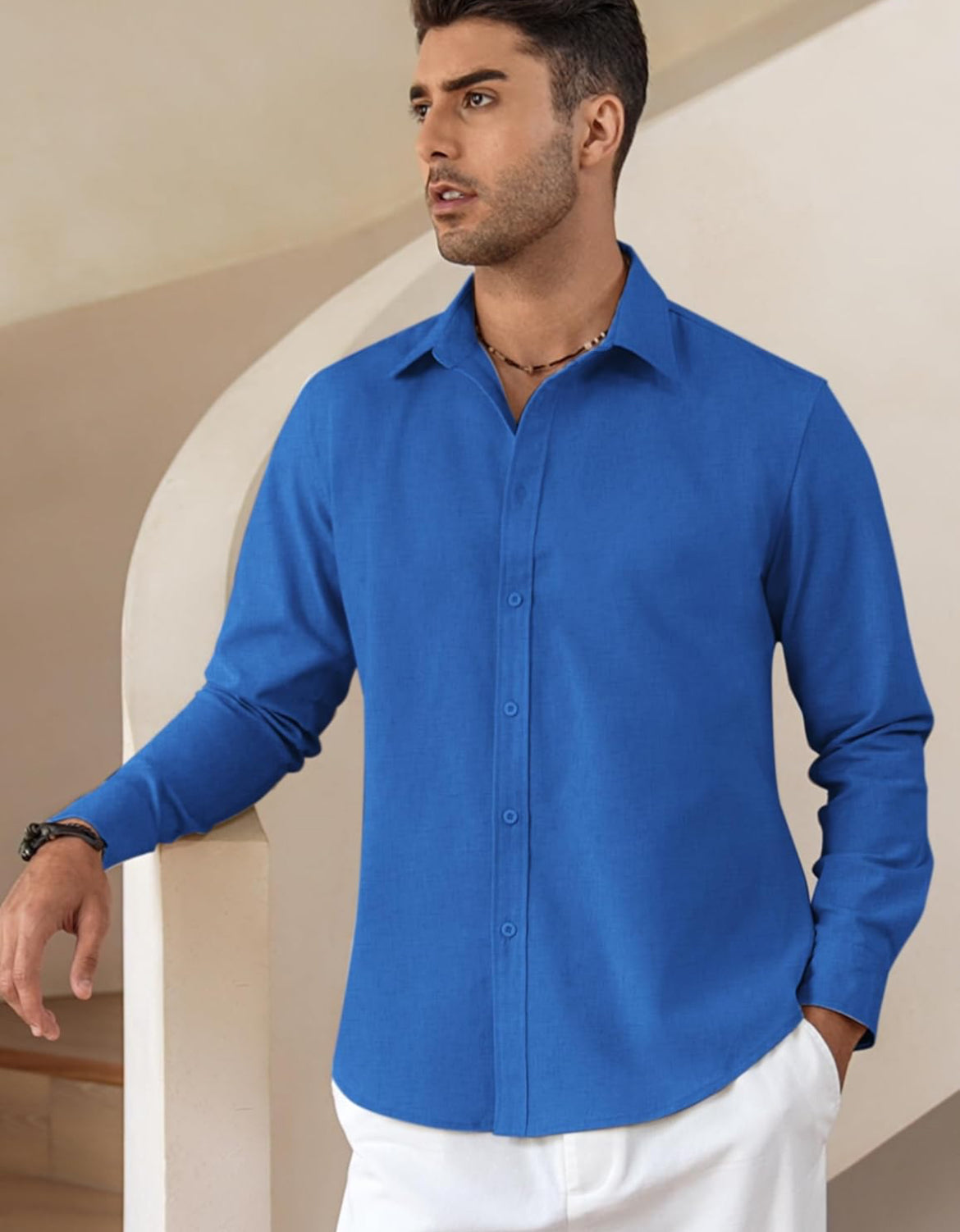 Sz L Coofandy Men's Blue Shirt long sleeve