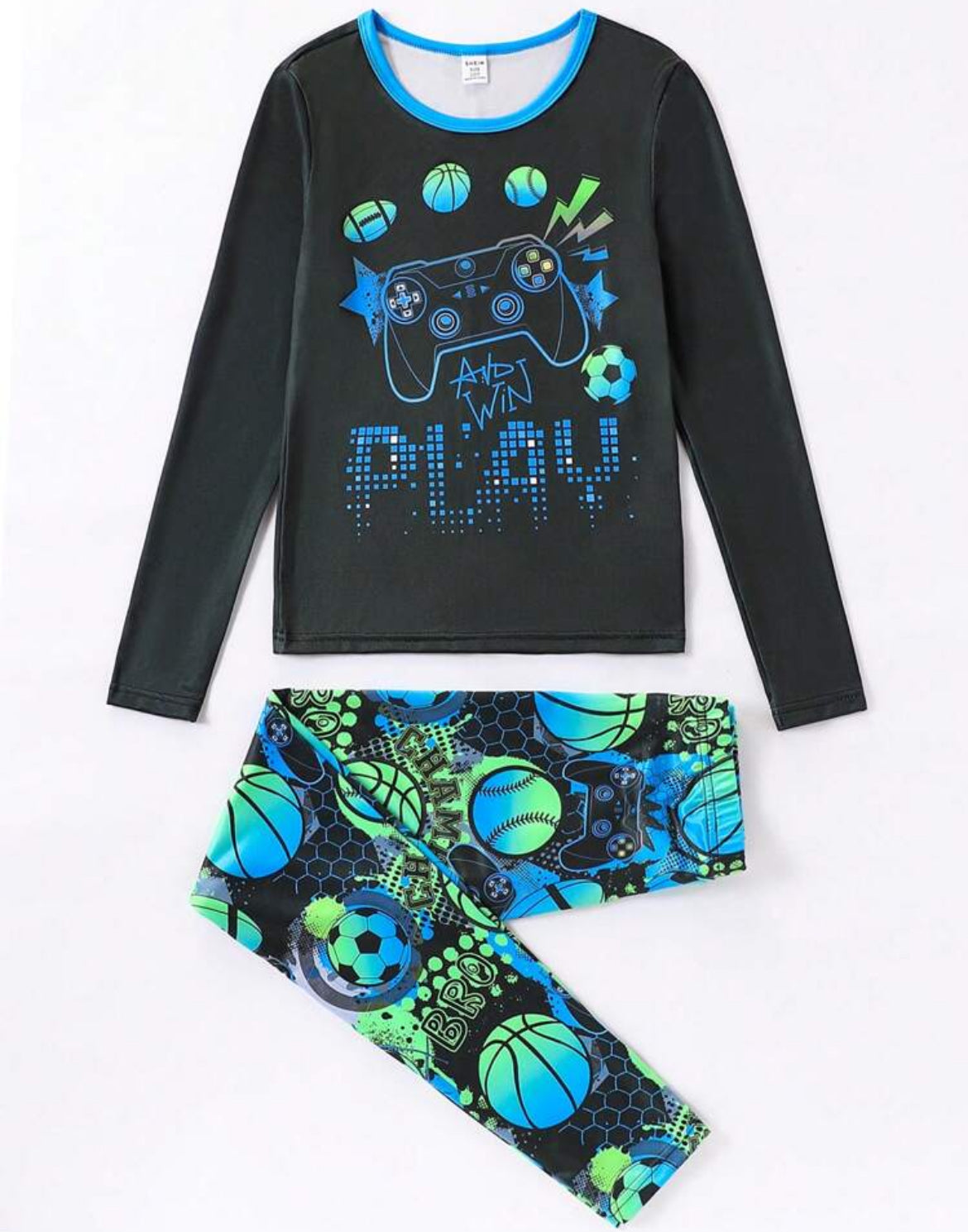 Boys Kids Glow-in-the-Dark Pajamas - Black and Blue SHEIN