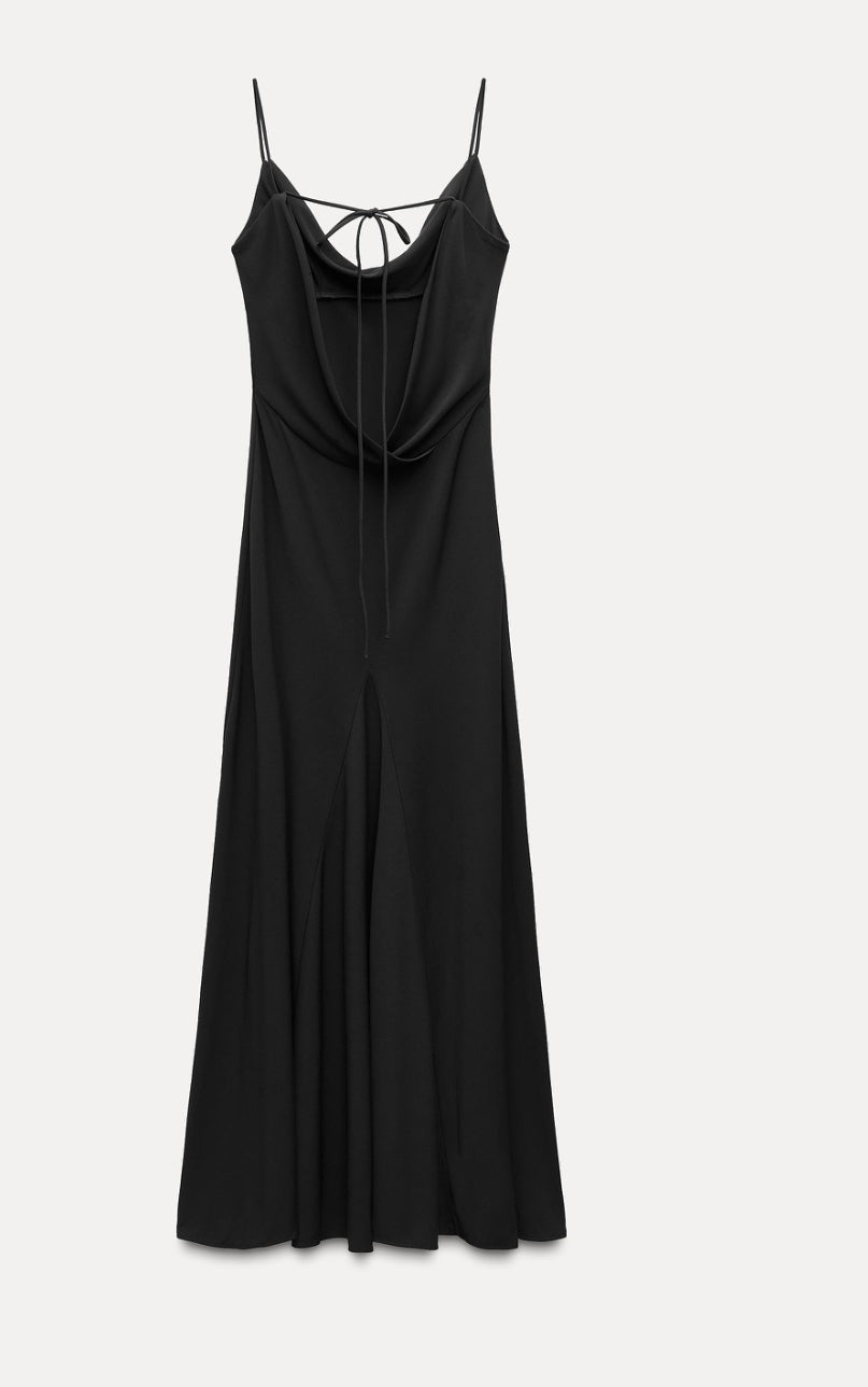 Sz M Zara women DRAPED DRESS Elegant Black Women's Dress plunge back