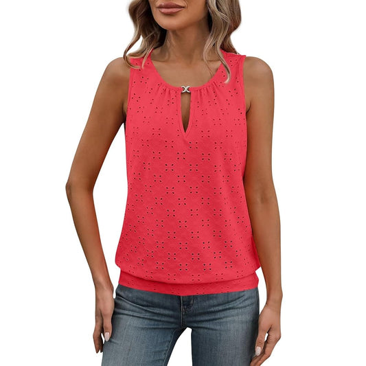 Sz XL ladies eyelet embroidery tank top sleeveless Vermillion