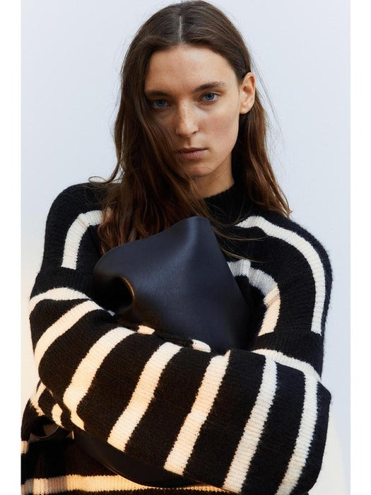 Sz S H&M Knit Dress Black/Stripe woman Striped Black and White Sweater midi Dress