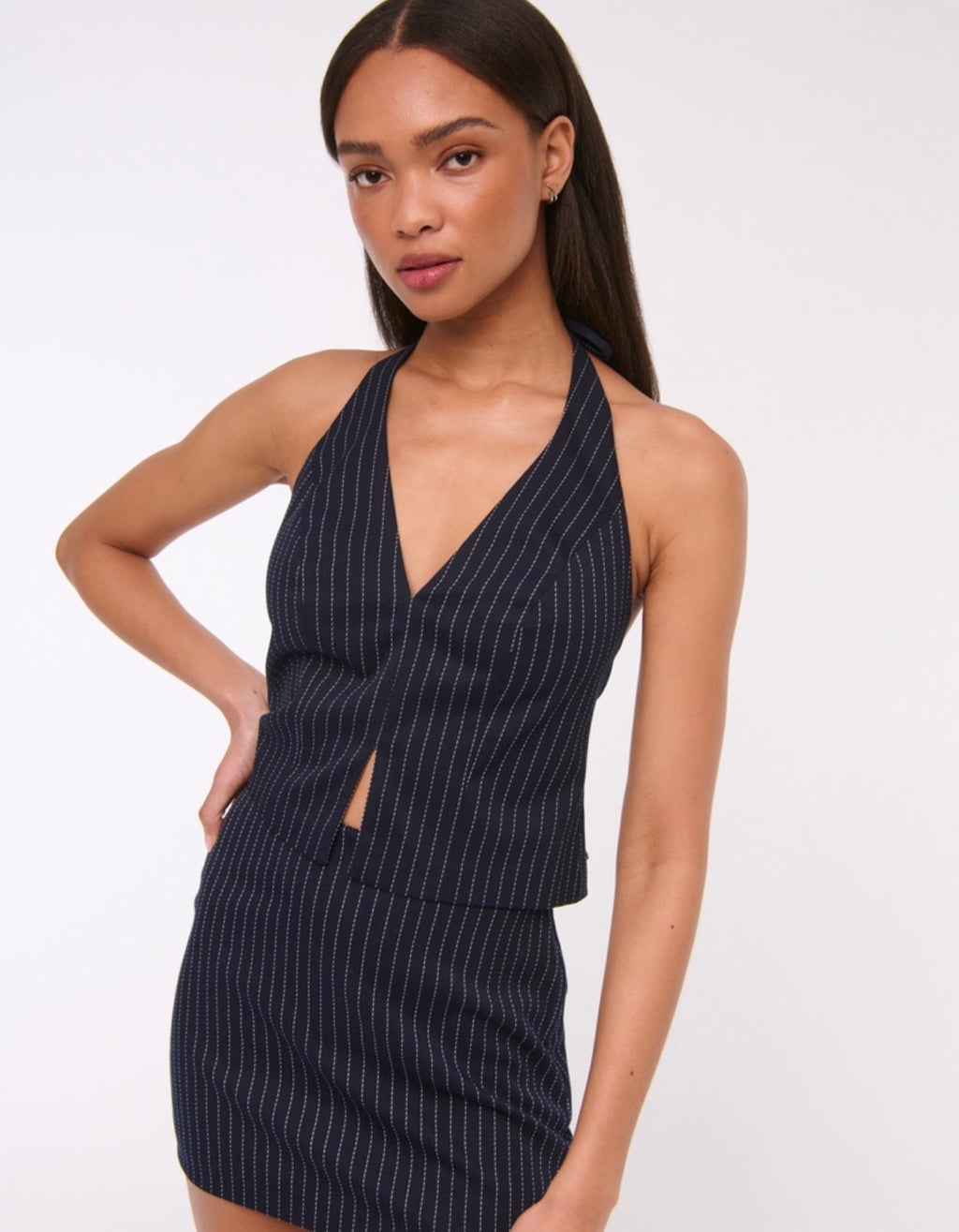 Women's Abercrombie & Fitch Navy Pinstripe Halter Top vest