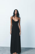 Sz M Zara women DRAPED DRESS Elegant Black Women's Dress plunge back