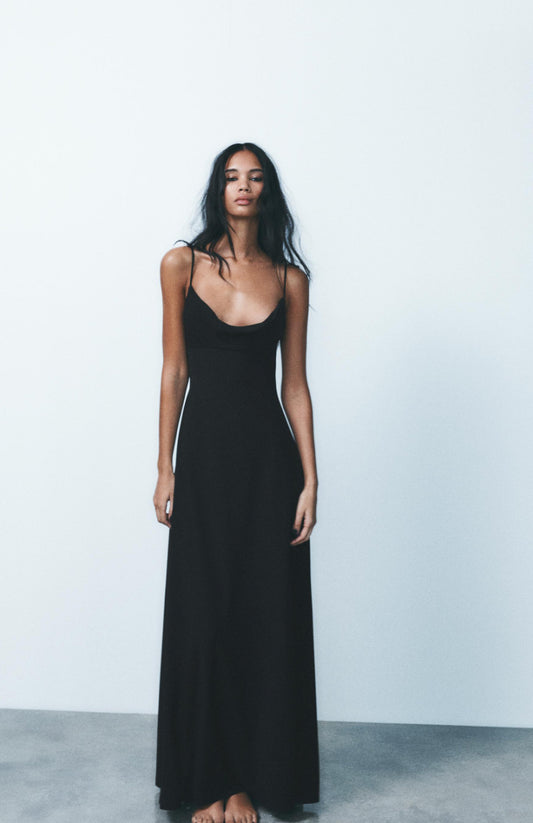 Sz M Zara women DRAPED DRESS Elegant Black Women's Dress plunge back