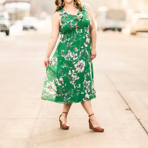 Sz Medium Maurice’s Floral Ruffle Trim Midi Dress