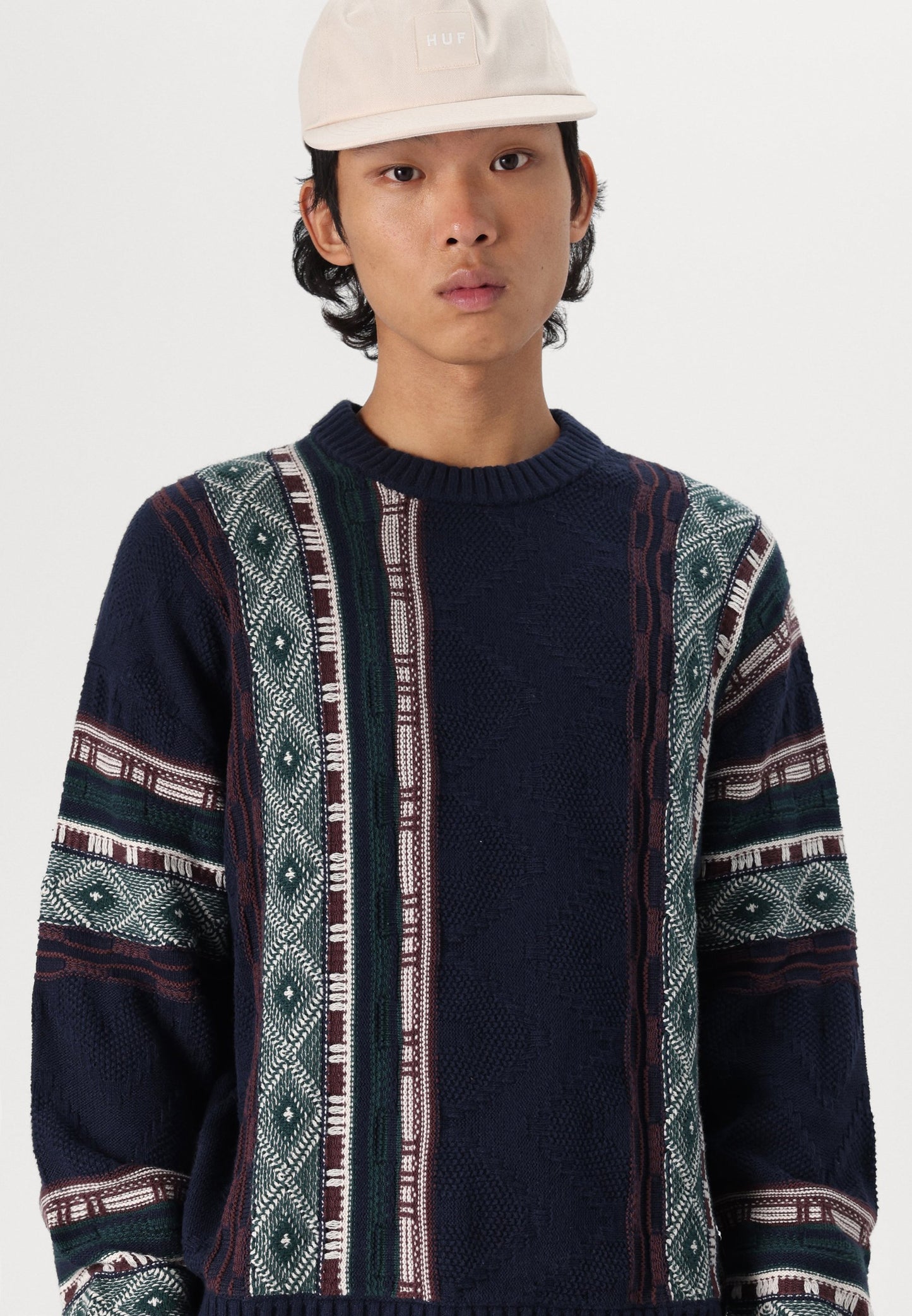 Sz L men Hollister & CO Boxy Pattern Crew Sweater - Jumper - dark blue boxy fit