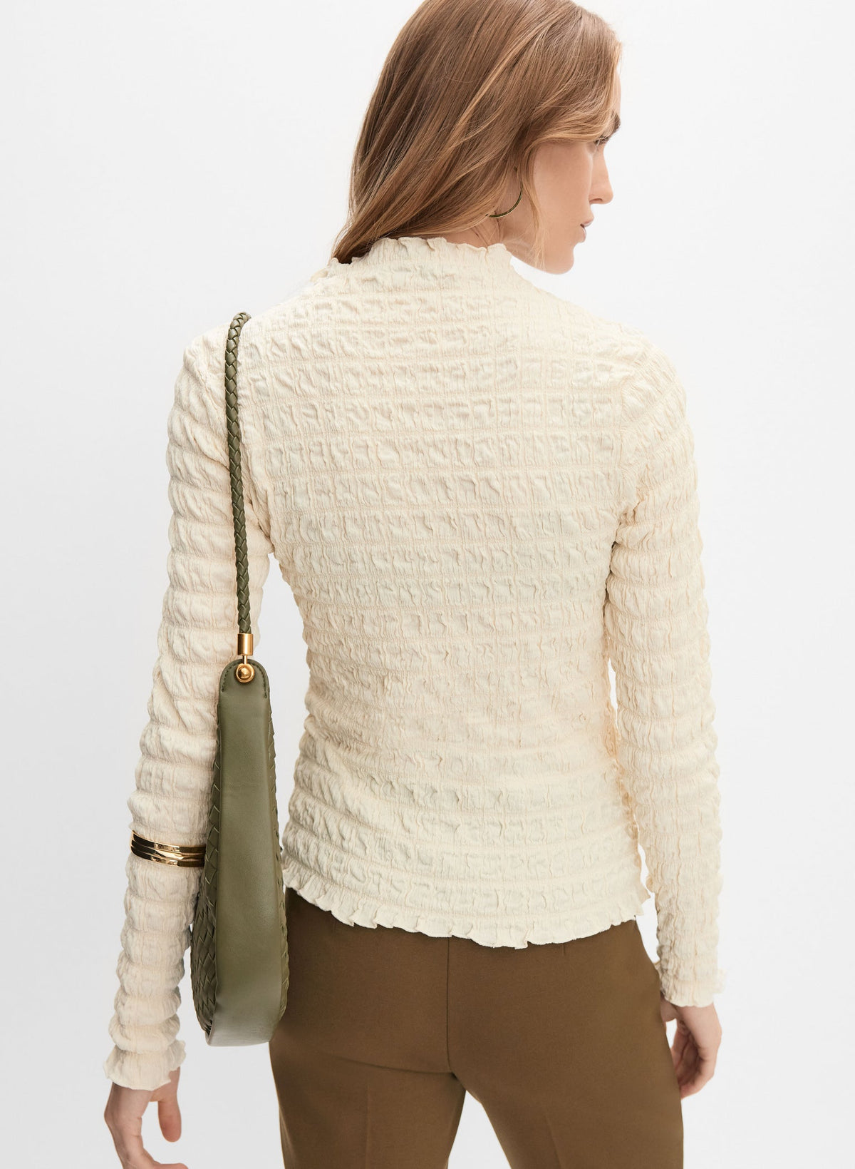 Sz XL Melanie Lyne Long-Sleeve Cream Textured Funnel  neck  Sweater