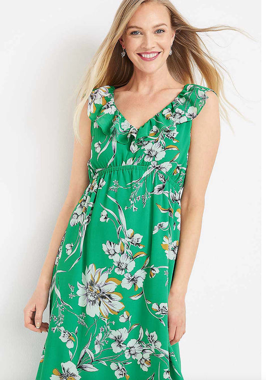 Sz Medium Maurice’s Floral Ruffle Trim Midi Dress
