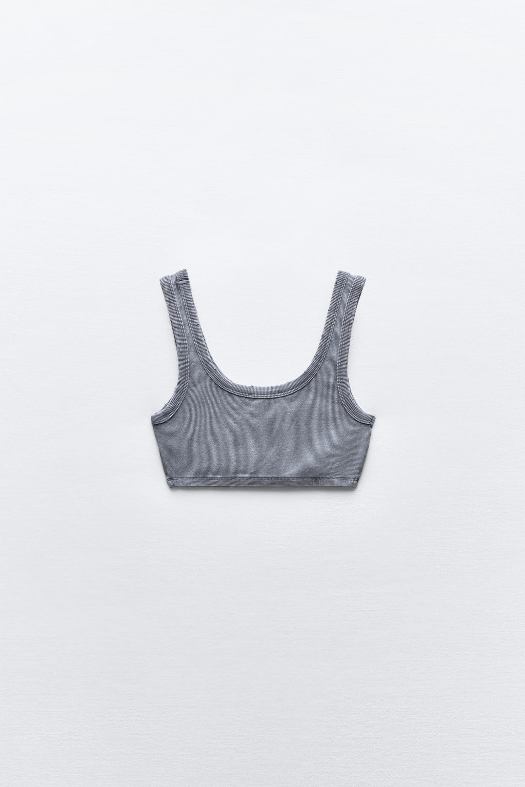 Sz M Zara FADED-EFFECT RIBBED CROP TOP WITH RIPS Light blue NWT
