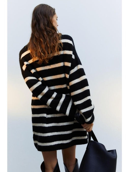 Sz S H&M Knit Dress Black/Stripe woman Striped Black and White Sweater midi Dress
