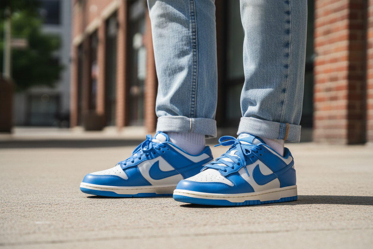 Sz 6.5 Y NIKE DUNK LOW GS LIGHT SILVER / LIGHT PHOTO BLUE - SAIL