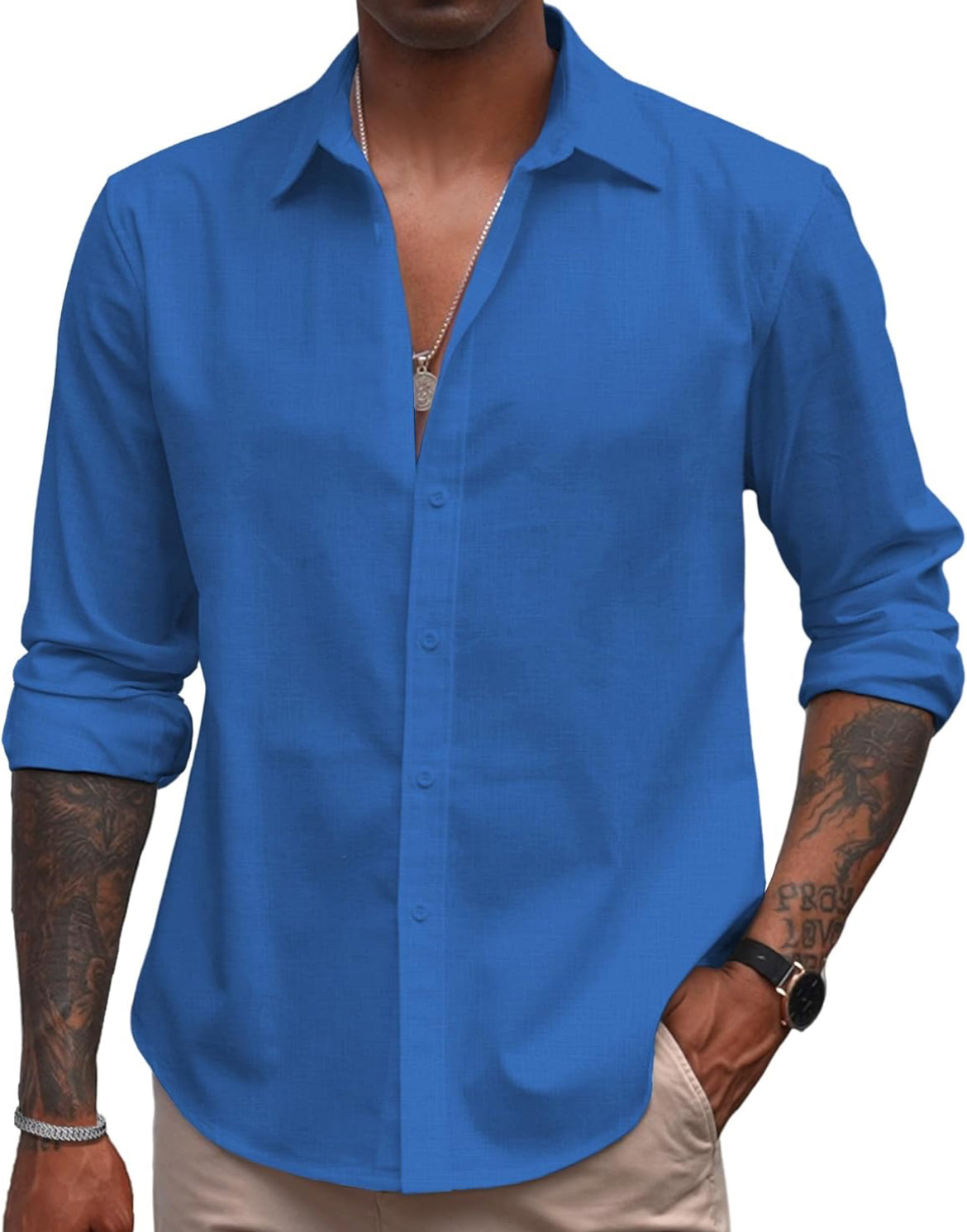 Sz L Coofandy Men's Blue Shirt long sleeve