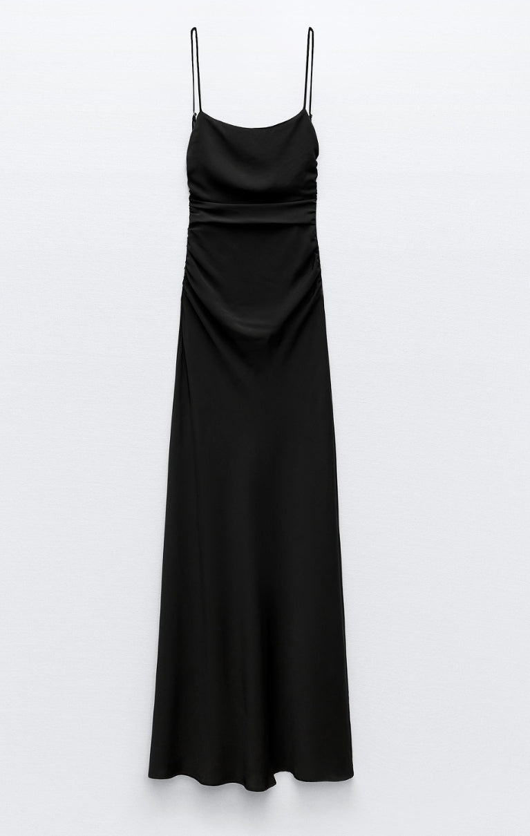 Sz M Zara women DRAPED DRESS Elegant Black Women's Dress plunge back