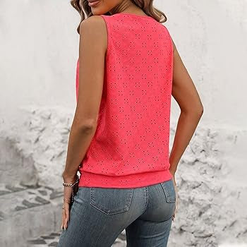 Sz XL ladies eyelet embroidery tank top sleeveless Vermillion