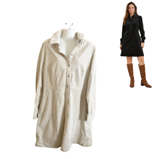 Sz L Simons Five-button corduroy dress Button-Up shirt pocket dress cream