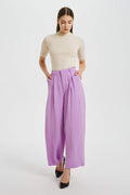 Tronjori Wide-Leg Women's Pants Lilac Tronjori Women High Waist Casual