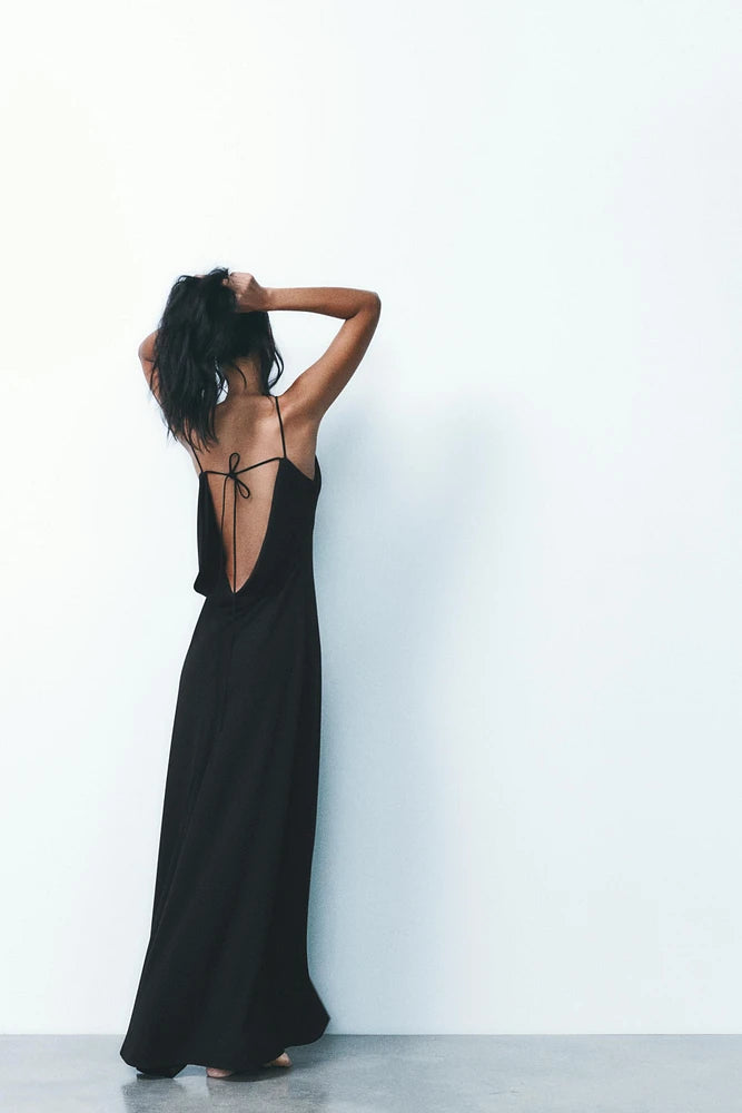 Sz M Zara women DRAPED DRESS Elegant Black Women's Dress plunge back