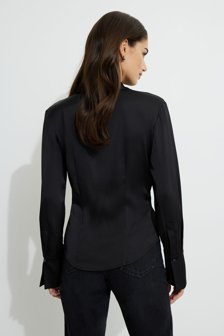 Size  Medium Dynamite Eva Cinched Satin Shirt Elegant Black Women's Top