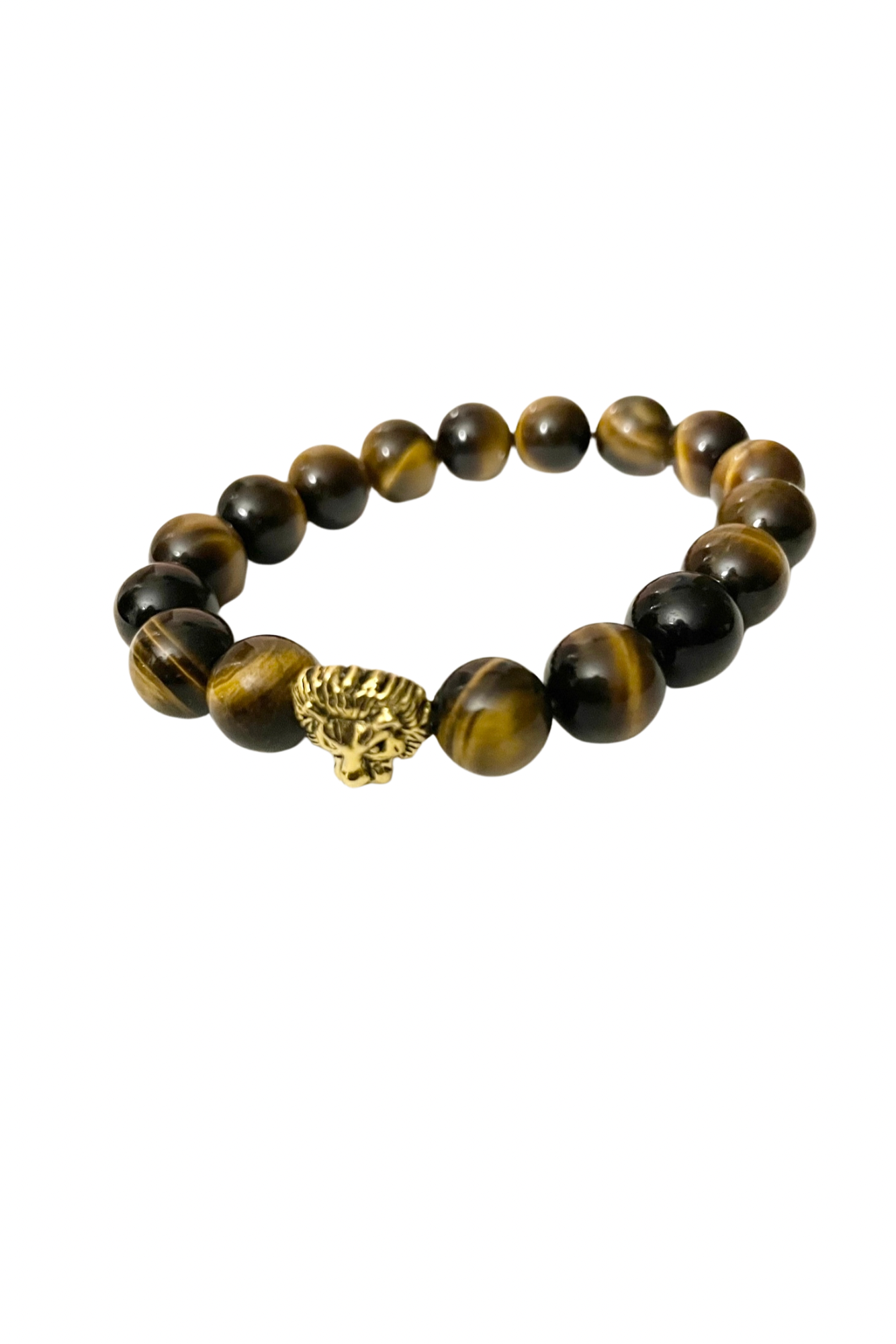 Handmade tiger eye 10.5 mm Bead Bracelet with lion charm