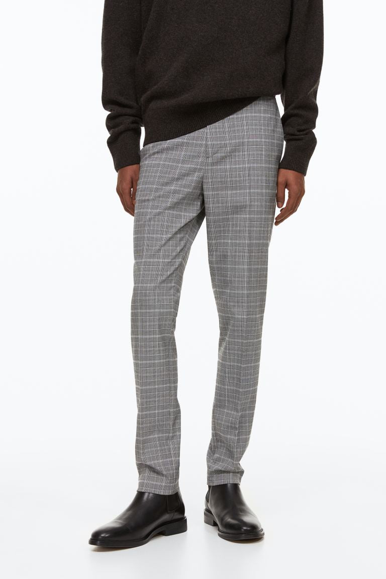 Sz 34R H&M Men's trousers grey skinny fit plaid white/black