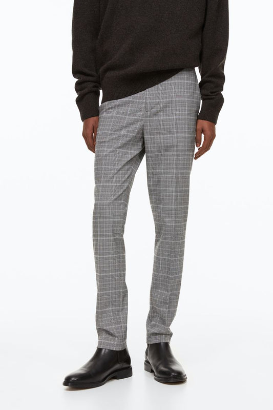 Sz 34R H&M Men's trousers grey skinny fit plaid white/black