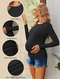 Sz M Ekouaer Maternity Long Sleeve Pregnancy Top crew neck Ribbed Side Ruched