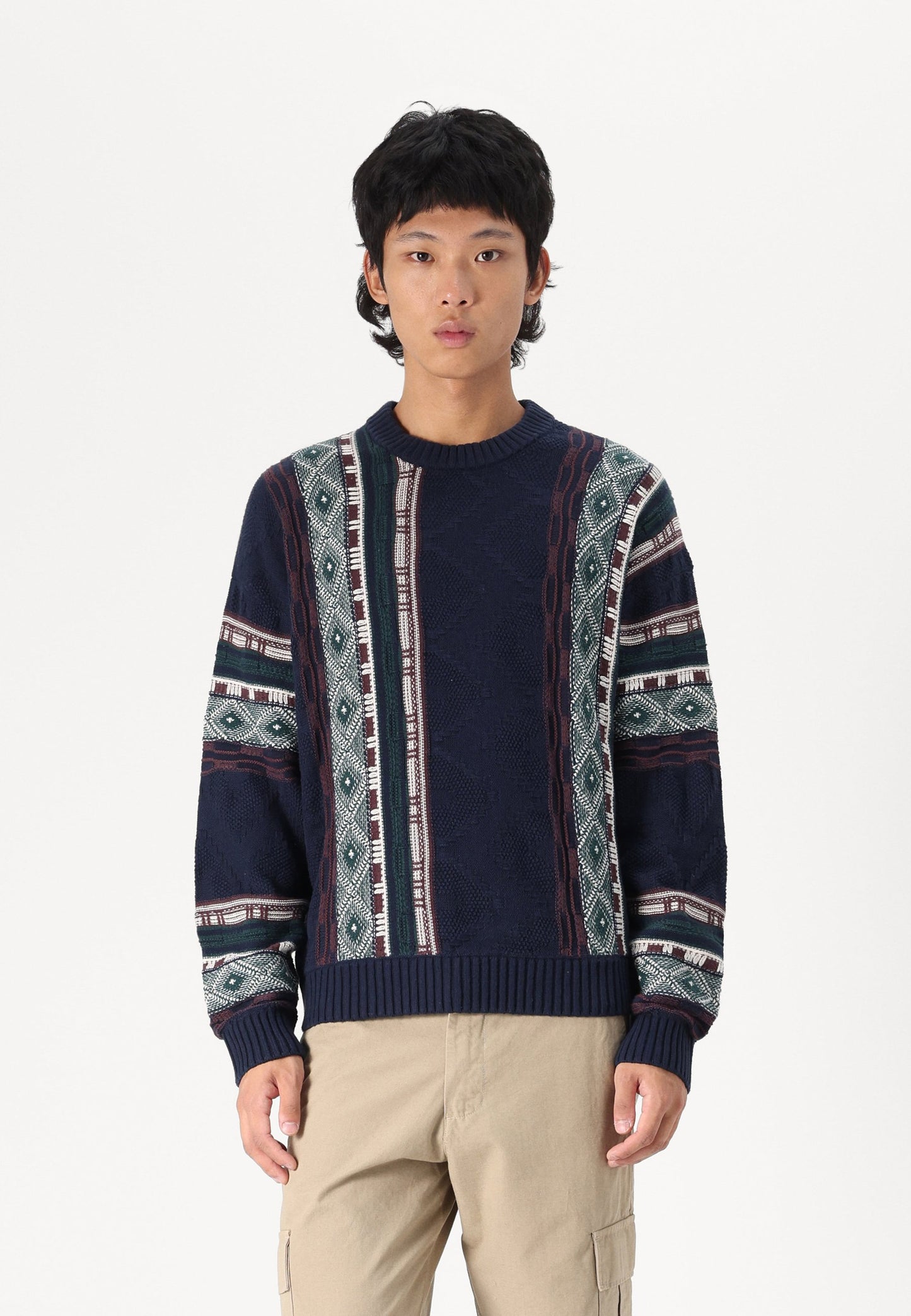 Sz L men Hollister & CO Boxy Pattern Crew Sweater - Jumper - dark blue boxy fit