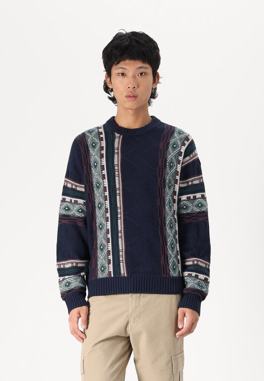 Sz L men Hollister & CO Boxy Pattern Crew Sweater - Jumper - dark blue boxy fit