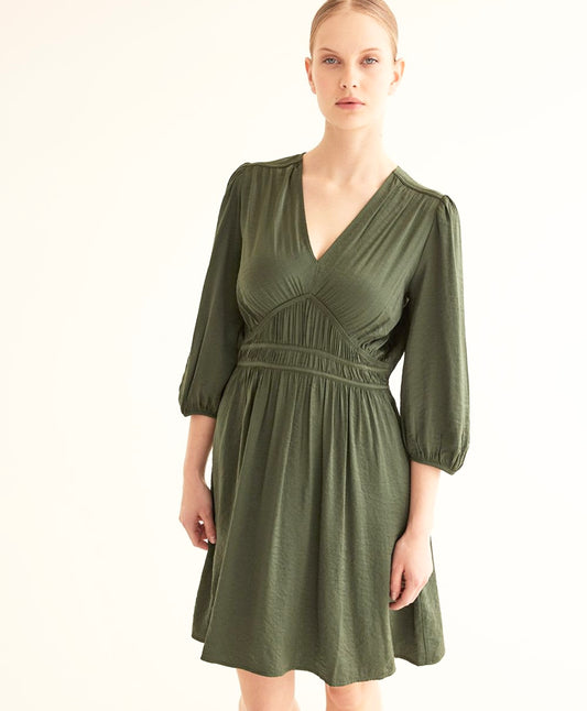 Size small Reitmans midi dress 3/4-Sleeve Empire Dress with Pleats green