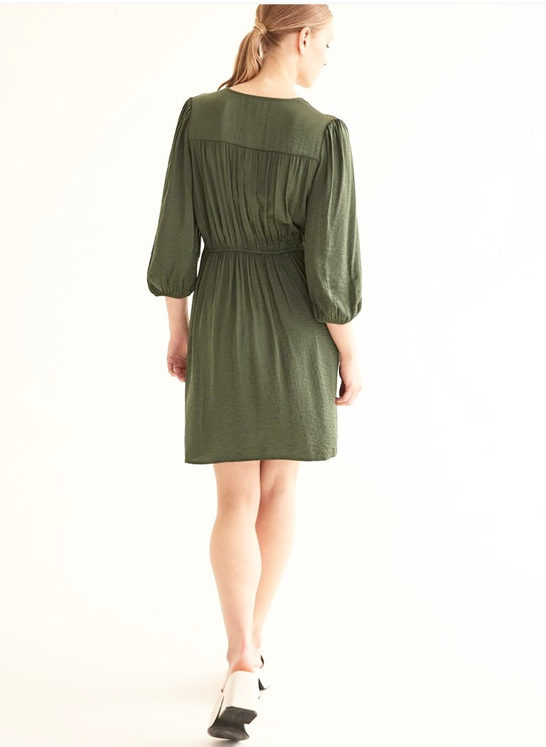 Size small Reitmans midi dress 3/4-Sleeve Empire Dress with Pleats green