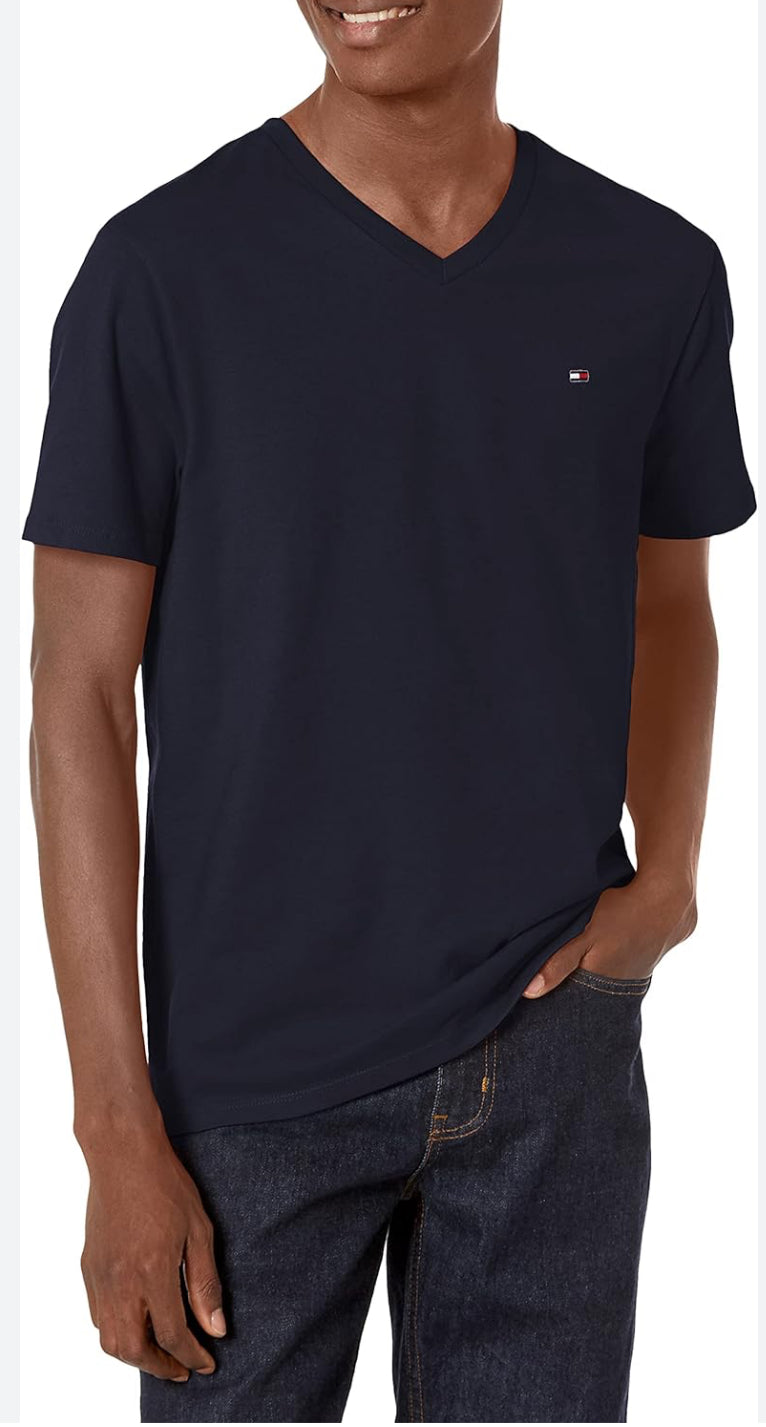 men Tommy Hilfiger short sleeve t shirt V neck black