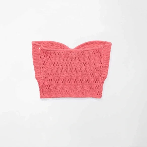 Sz Medium AE Cinch Front Crochet Tube Top Women